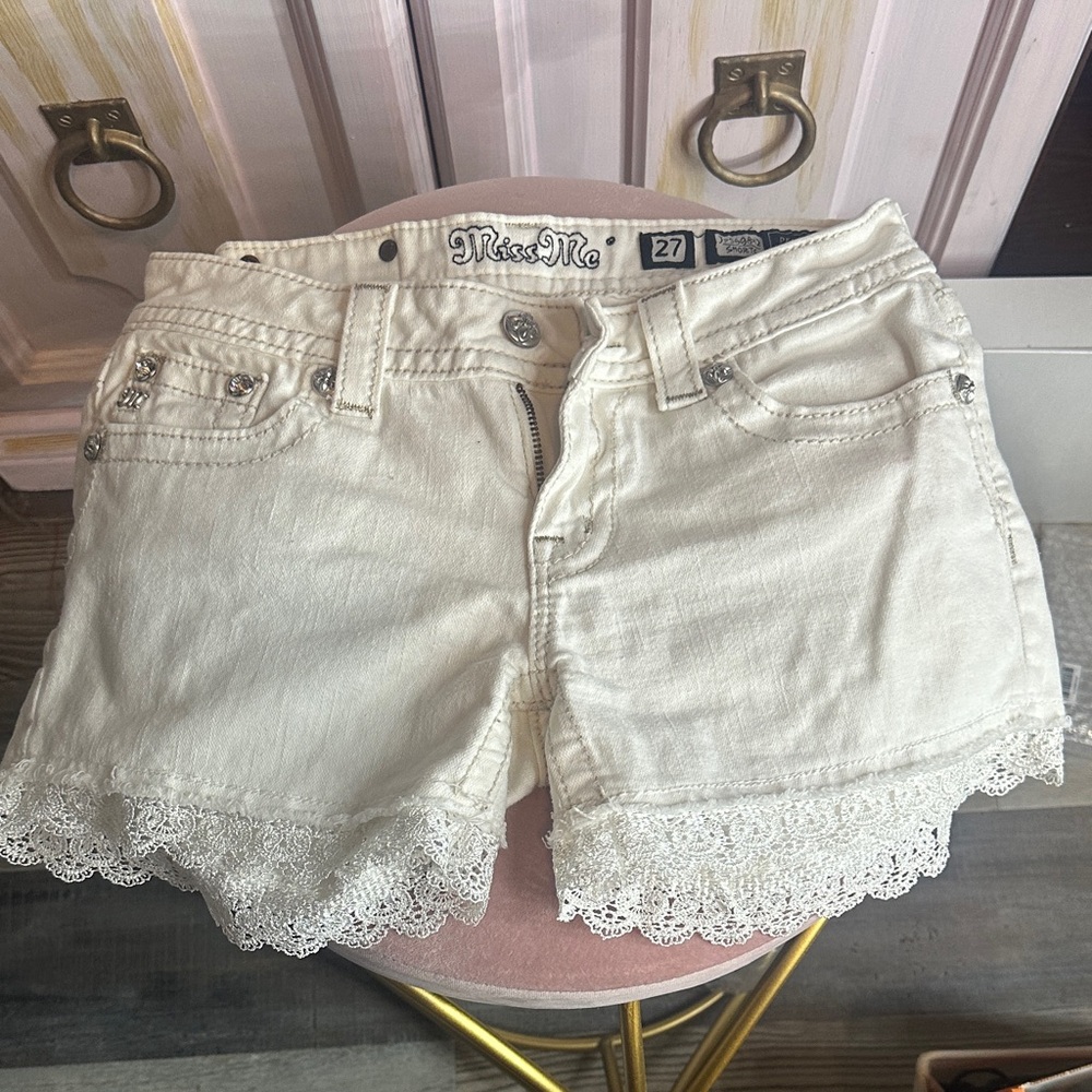 Miss Me Women's White Lace Jean Shorts